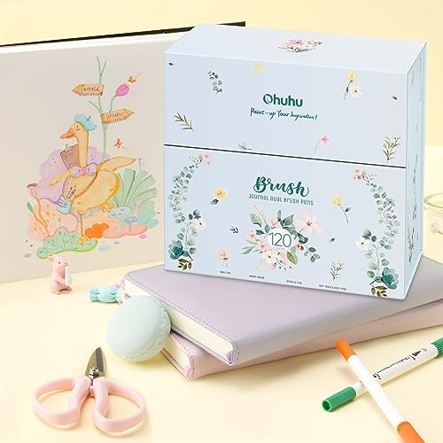 120 Ohuhu Markers for Coloring Books - No bleeding - Dual Tips Fineliner & Brush Drawing Pens - Maui